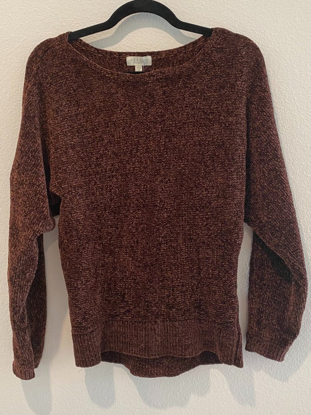 Status by Chenault Plum Velvety Boatneck High Low Knit Sweater Size XS